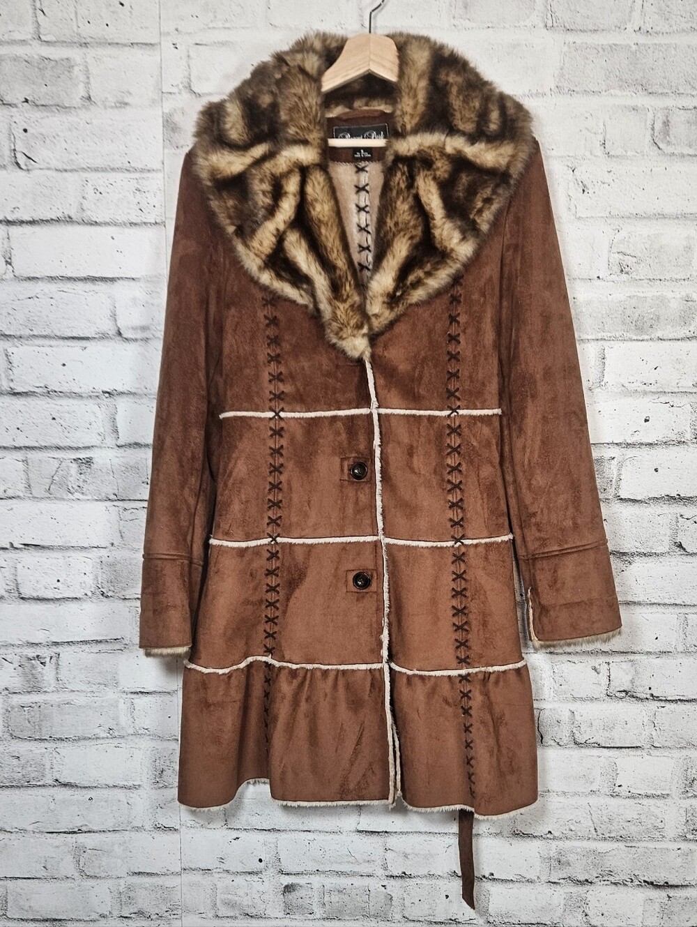 Regent Park Faux Shearling Coat Womens Small Belted Boho Western Jacket